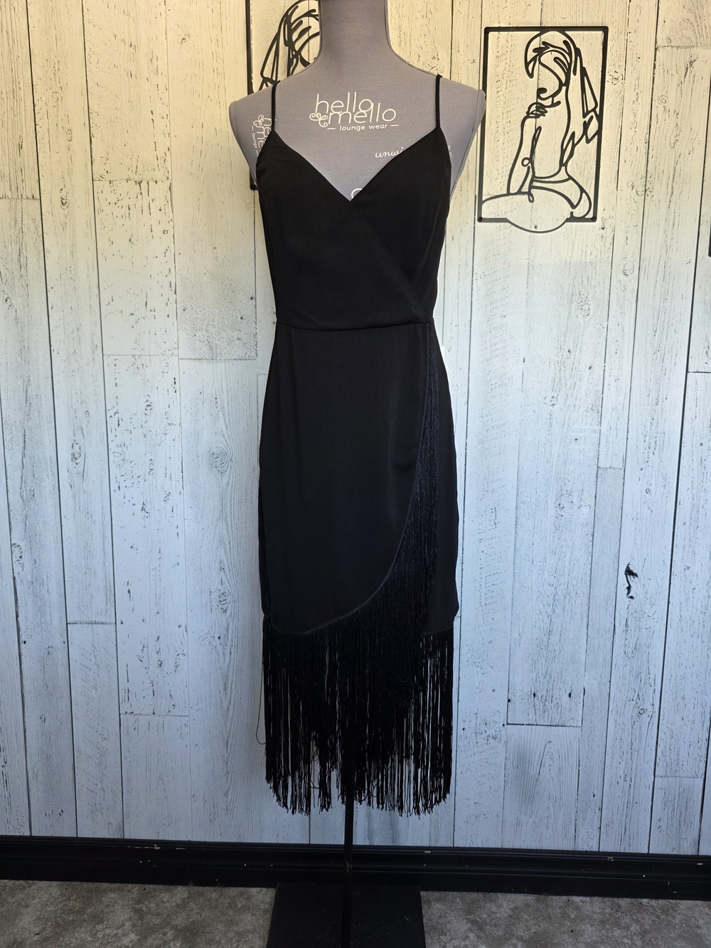 Dynamite Black Fringe Wrap Dress | Size Small Date Night Going Out Holiday